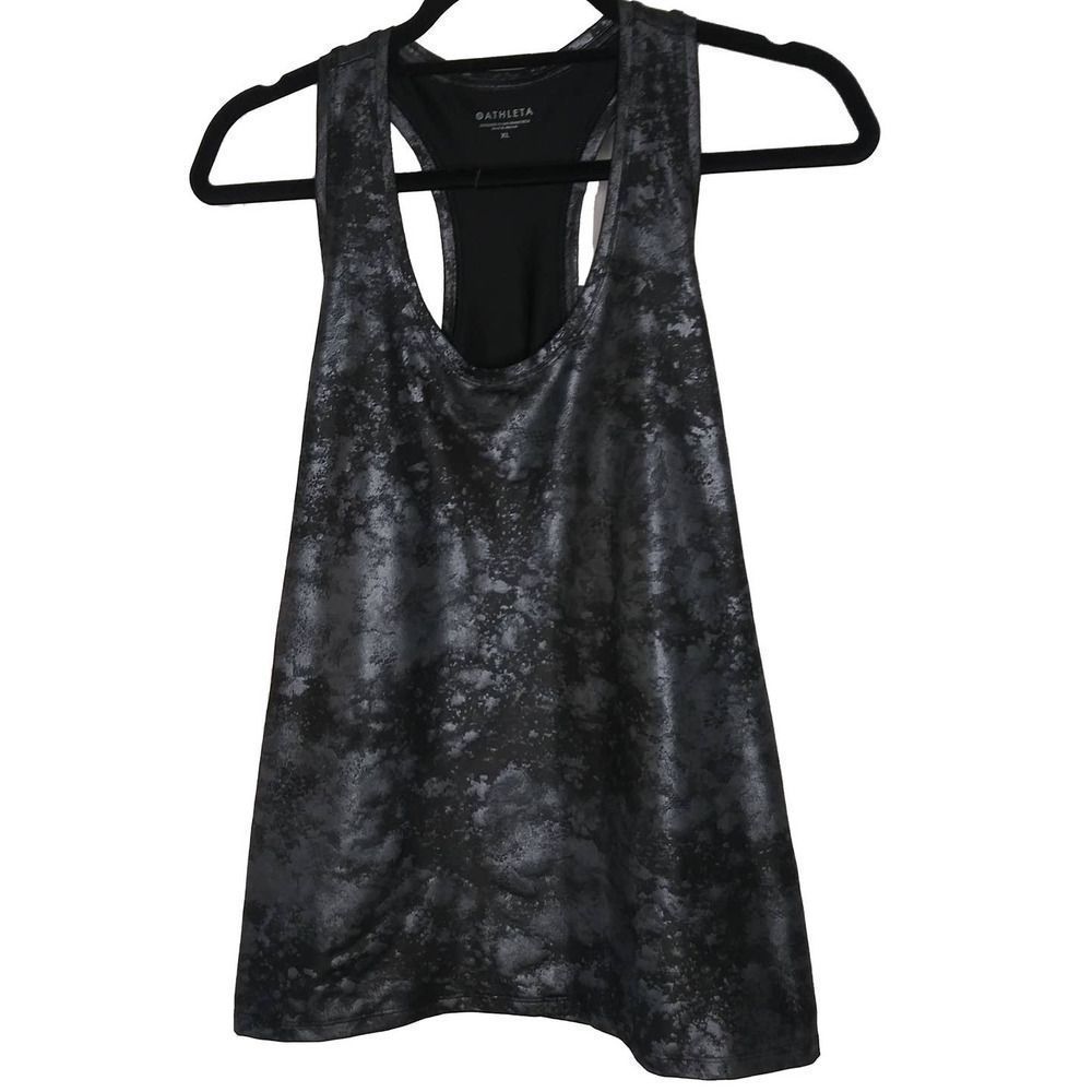 Athleta Black Gray Marble-Print Racerback Tank